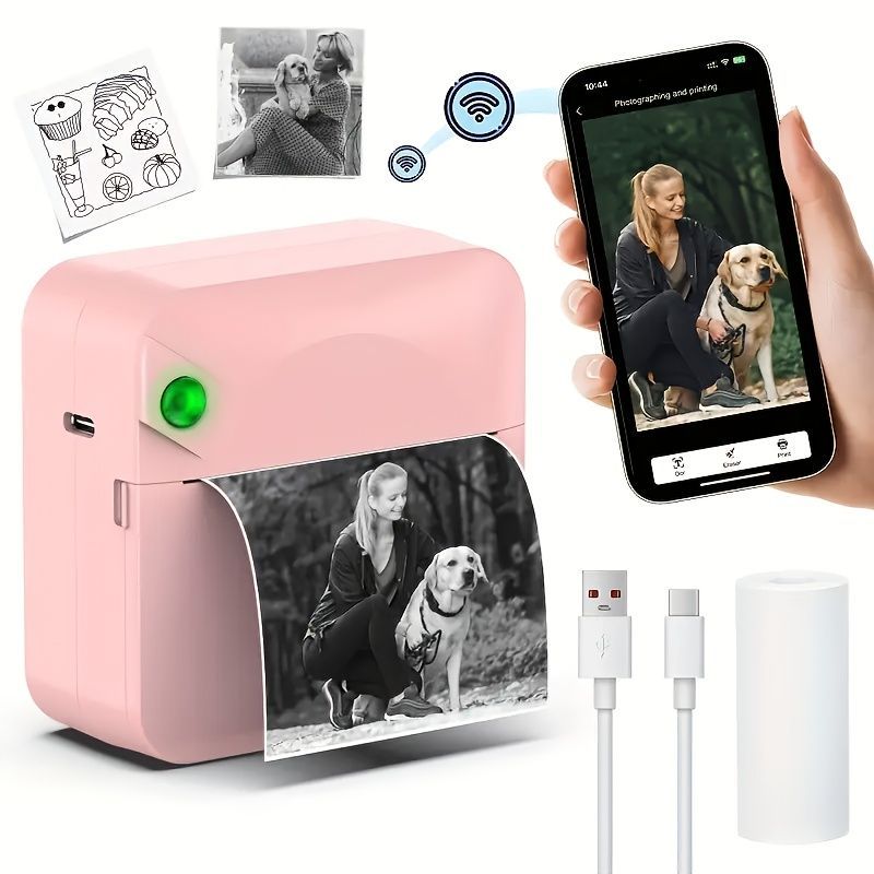 Portable Photo Printer Wireless Photo Printer Smartphone Photo Printer Compact - Pink - Size 01